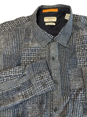 Tommy Bahama ‘Jeans’ Men’s XL Island Modern Fit shirt Indigo Sashiko Patchwork